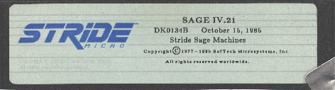 Stride Micro SAGE IV.21 diskette label