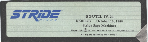 Stride Micro SGUTIL IV.21 diskette label