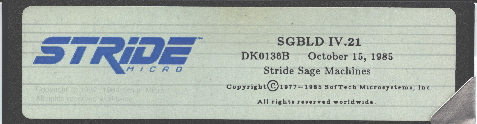 Stride Micro SGBLD IV.21 diskette label
