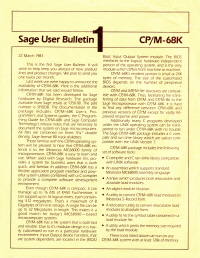 Sage User Bulletin 1 - CPM-68K